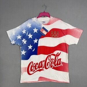 Olympic Games Shirt Mens XL White Flag Patriotic AOP USA Coca Cola Deadstock